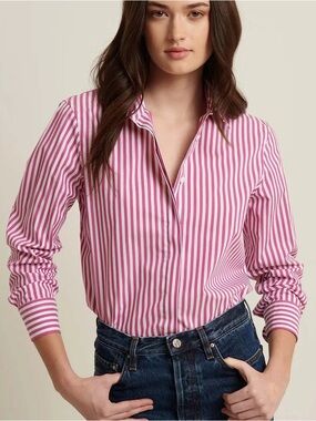 Banana Republic Striped Button Down. Non-Iron. Fitted. Size 14